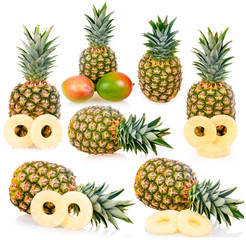 Collection of ripe pineapples isolated