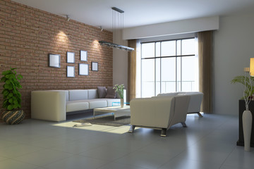 3d render modern living room