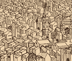 Medieval city -brown drawing