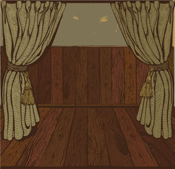 Theater stage.Vintage drawing. Vector
