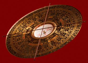 Feng shui compass Luopan on red background. - 23299832