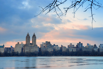 Central Park Skyline over lake, New York City