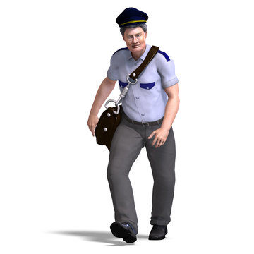 funnny postman with hat and letter bag. 3D rendering with clippi