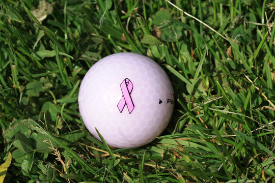 pink ribbon breast cancer awareness golfball