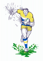 Drawing of a Rugby player running with ball