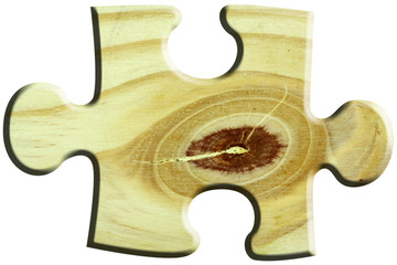 pièce puzzle texture bois, fond blanc