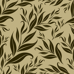 Seamless brown floral pattern with leafs