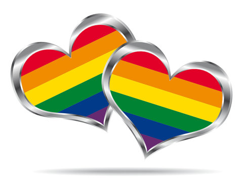 Two hearts with lgbt flag