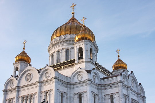 a facade of beautiful church is in Moscow