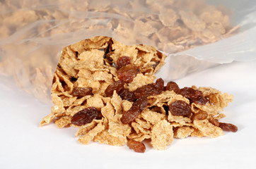spilling bran and raisin cereal