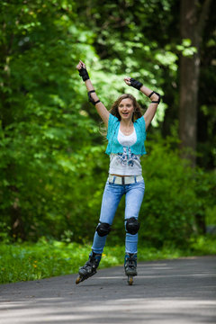 Young woman rollerskating
