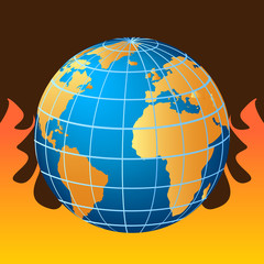 Globe in fire, global warming