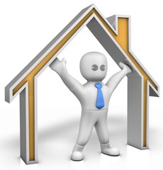 A man is holding the roof of house