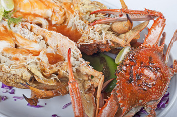 Seafood meal of crab and lobster