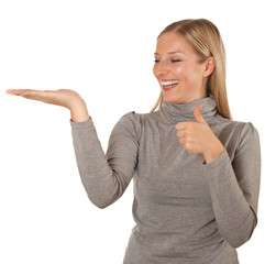 Isolated woman pointing hand