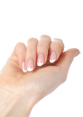 Beautiful hands with perfect nail french manicure. isolated