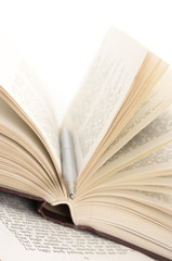 Open books and pen