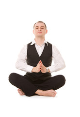 businessman sitting in lotus pose