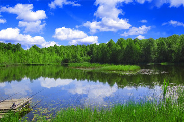 Obraz na płótnie Canvas Lake nad forest.