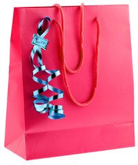 sac emballage cadeaux en papier rouge, fond blanc