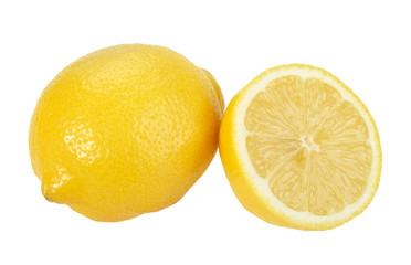 Full and cross section of yellow lemon