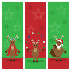 Naklejka premium Green and red Rudolf Christmas banners