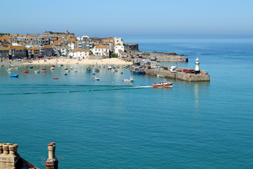 St. Ives harbour still sea, Cornwall UK.