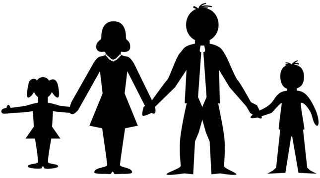 black and white family figure