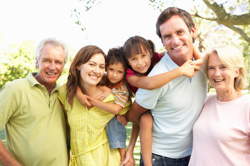 Extended Group Portrait Of Family Enjoying Day In Park
