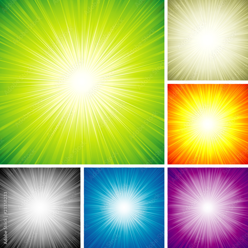 Aufkleber vector illustration of radial rays abstract background set.