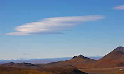 Naklejka premium Cloudy sky over Krafla geothermal area, Northern Iceland