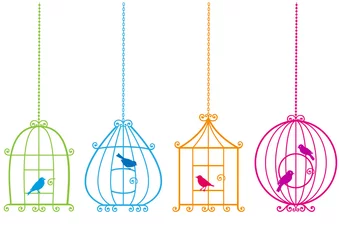 Wall murals Birds in cages lovely birdcages with birds, vector