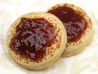 Crumpets with Strawberry Jam