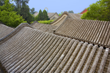 chine,beijing, palais de la bienveillance : toit en pierre