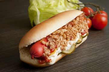 Hot dog prepared with danish ingredients