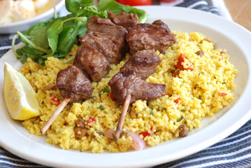 Pork kebabs with couscous
