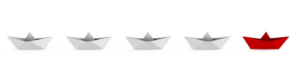 A line of paper boats - a 3d image