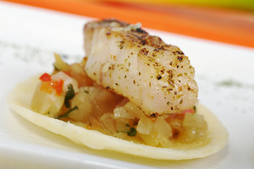 Piece of Fish on Vegetables (Very Shallow Depth of Field)