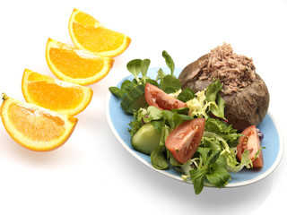 Jacket Potato with Tuna Mixed Salad and an Orange