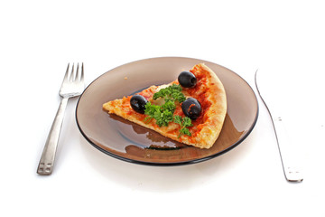 Tasty pizza with olives isolated on white