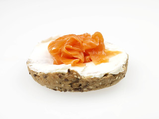 Halved Wholemeal Bagel with Smoked Salmon and Cream Cheese