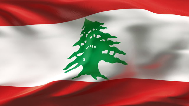Creased Lebanon satin flag in wind with seams and wrinkle