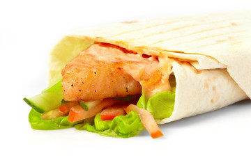 tortilla with fish and vegetables.