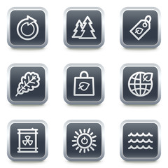 Ecology web icons set 3, grey square buttons