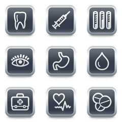 Medicine web icons set 1, grey square buttons