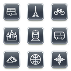 Travel web icons set 2, grey square buttons