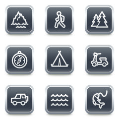 Travel web icons set 3, grey square buttons