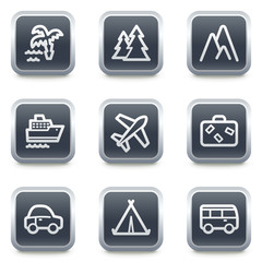 Travel web icons set 1, grey square buttons