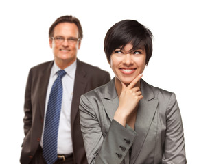 Businesswoman and Businessman on White
