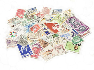 Colecção de selos em fundo branco